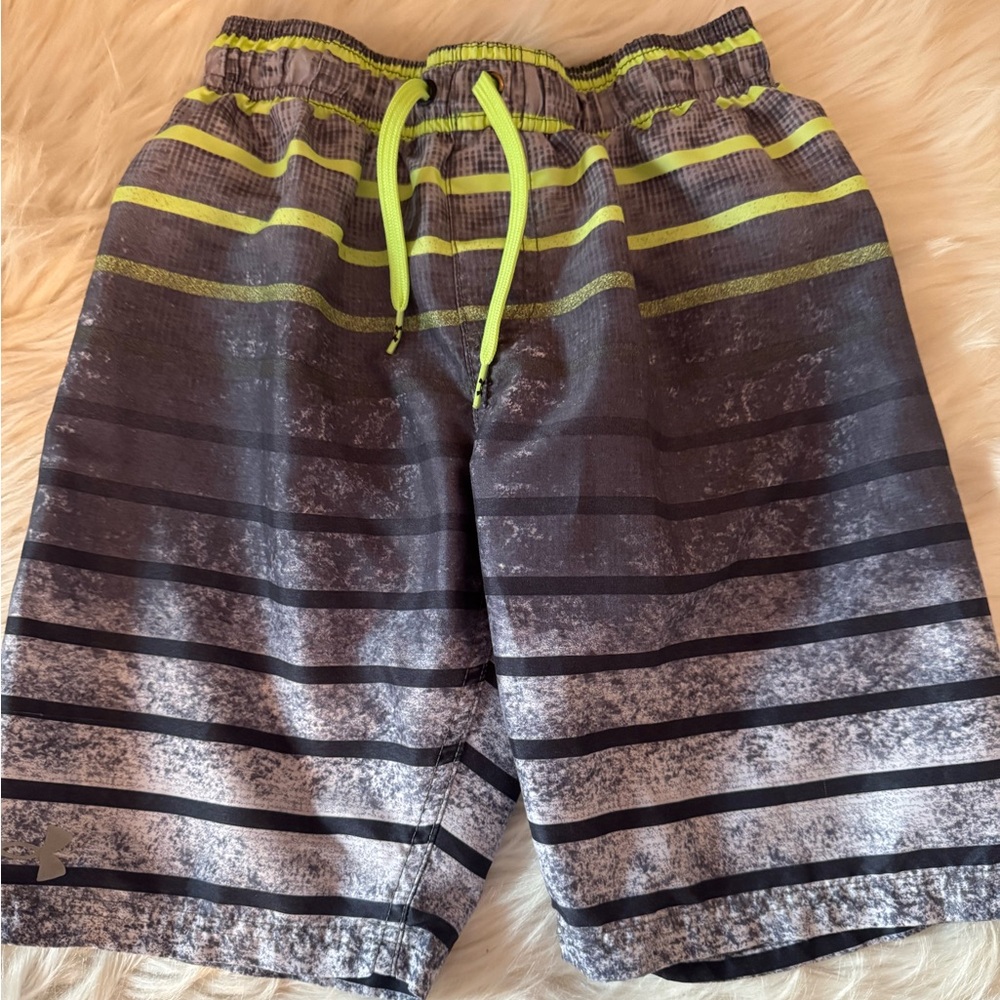 Kids' Gray and Yellow Striped Swim Trunks
